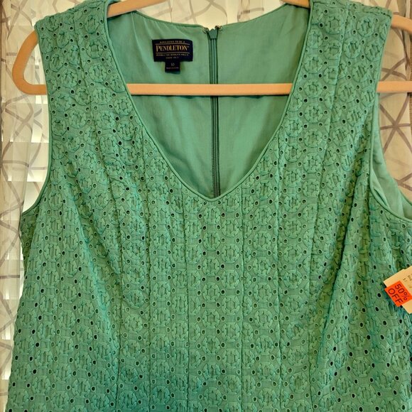 2010 Pendleton Womens Aqua Eyelet Sleeveless Dress Size 10 New Old Stock Tags - Picture 2 of 9
